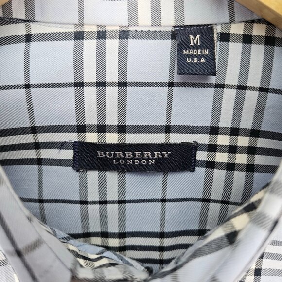 Burberry London Made in USA Plaid Shirt Men's Size M Check Blue Long Sleeve Brit - Picture 3 of 10